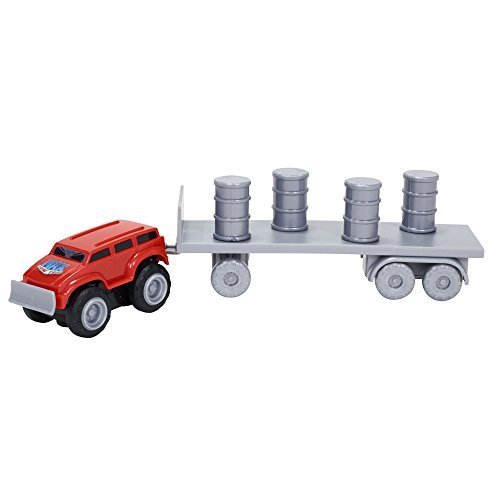 Max Tow Truck  Mini Haulers veiscolo macchina ROSSA CON BIDONI E RIMORCHIO  trascina fino 25 volte il suo peso include la pista