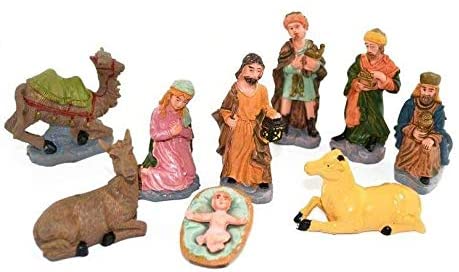 Statuine da Presepe Natività in plastica da 8 cm - 10 pezzi in 1 scatola assortita - versione economia