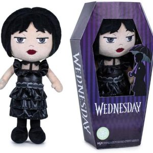 Peluche Mercoledi WEDNESDAY Addams in confezione Box a forma di bara - Altezza 30 cm circa, Famosa WEN04000