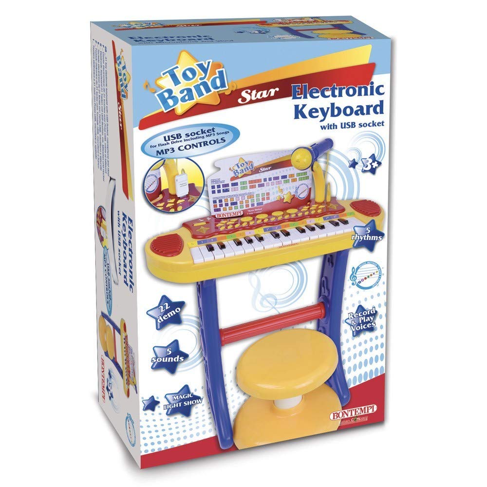 Bontempi 13 3242 Tastiera Elettronica con Microfono - Gambe - Sgabello - USB Portatile per Flash Drive