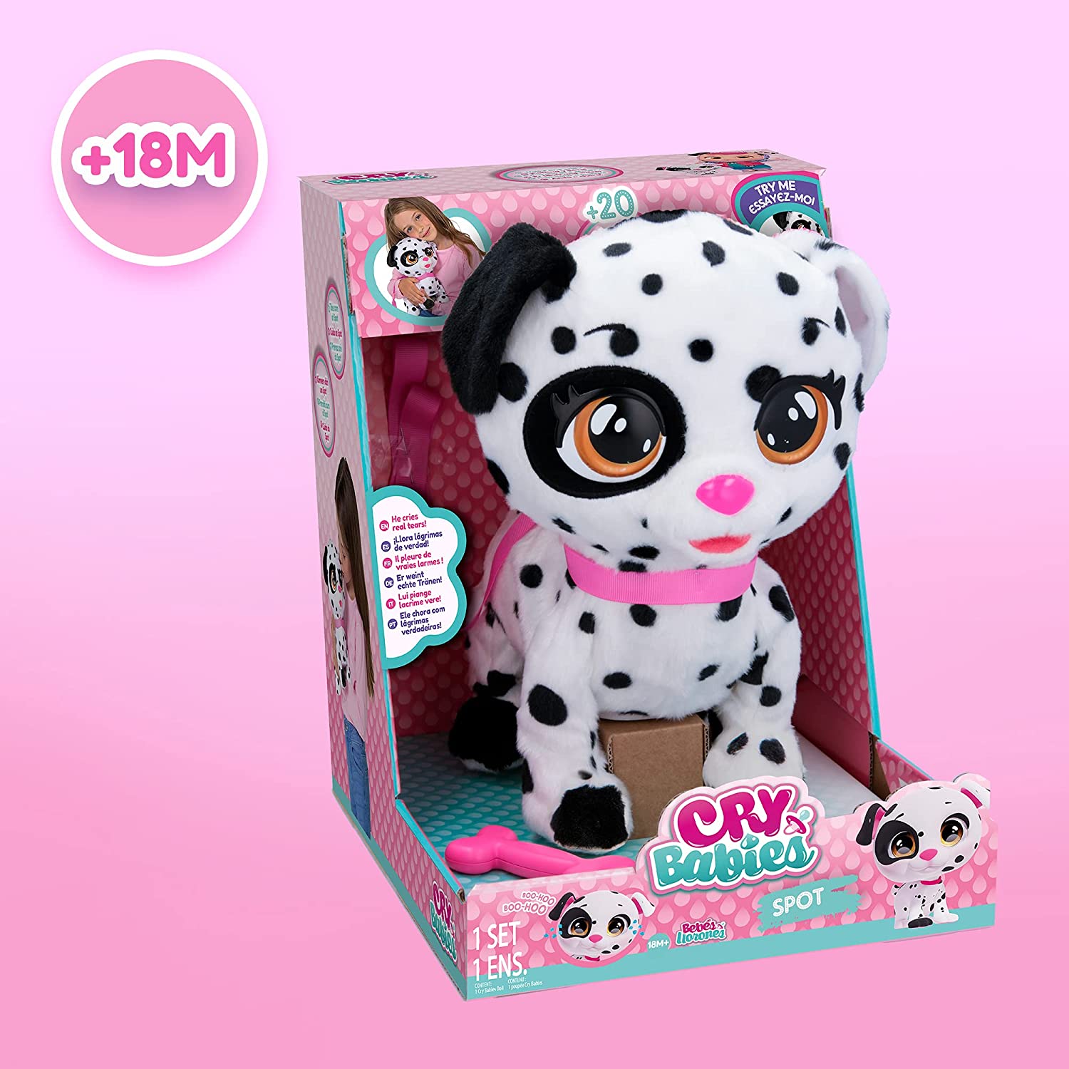CRY BABIES Spot Il Cucciolo di Dalmata, Adorabile cane di peluche interattivo che cammina e piange, Imc Toys 86425