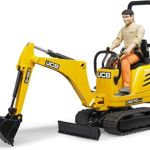 Bruder 62002 - Bruder Bworld JCB Micro Excavator 8010 CTS con figura omino, personaggio pantaloni, cariola con cingoli - scala 1/16