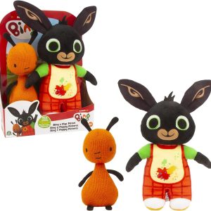 Bing Peluche Coppia, Bing con grembiulino per colorare e orecchie rumorose e Flop, Giochi Preziosi BNG46000