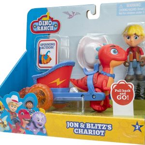 Dino Ranch, Jon & Blitz, Veicolo con Dinosauro e Personaggio alto circa 7.5 cm, Giochi Preziosi NDNA03000