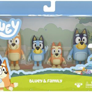 Bluey Family Pack, Set 4 Personaggi Articolati, Bingo, Bluey, Mamma Chilli e Papà Bandit, Giochi Preziosi BLY01000