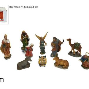 Statuine da Presepe Natività in poliresina da 7 cm - 10 pezzi  in 1 scatola assortita - versione economia