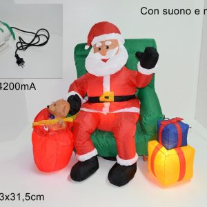 DECORI NATALIZI BABBO NATALE GIGANTE GONFIABILE ELETTRICAMENTE CON DONI SEDUTO SU POLTRONA