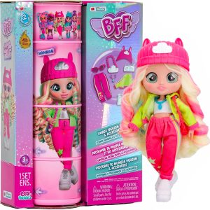BFF by Cry Babies, Hannah Bambola con Capelli lunghi, Vestitini in Tessuto e 9 Accessori, IMC TOYS 908406