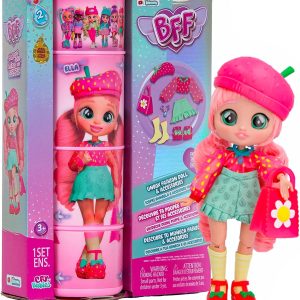 BFF by Cry Babies, Ella Bambola con Capelli lunghi, Vestitini in Tessuto e 9 Accessori, IMC TOYS 908352
