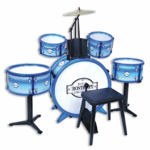 Bontempi - Nuovo modello Batteria a 6 Elementi, corredata da Sgabello e Bacchette, Colore Blanc Bleu, 51 4831