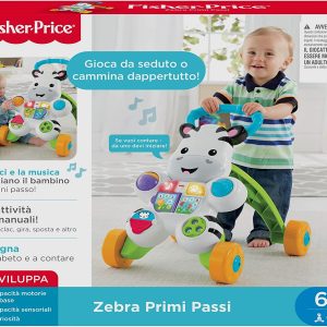 Fisher Price Zebra Primi Passi Spingibile, Giocattolo Elettronico Educativo con Musica e Suoni, per Bambini di 6 + Mesi, DLD91