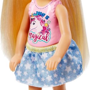 Barbie Club Chelsea Bambola con Top con Stampa Unicorno, Mattel FRL80-DWJ33