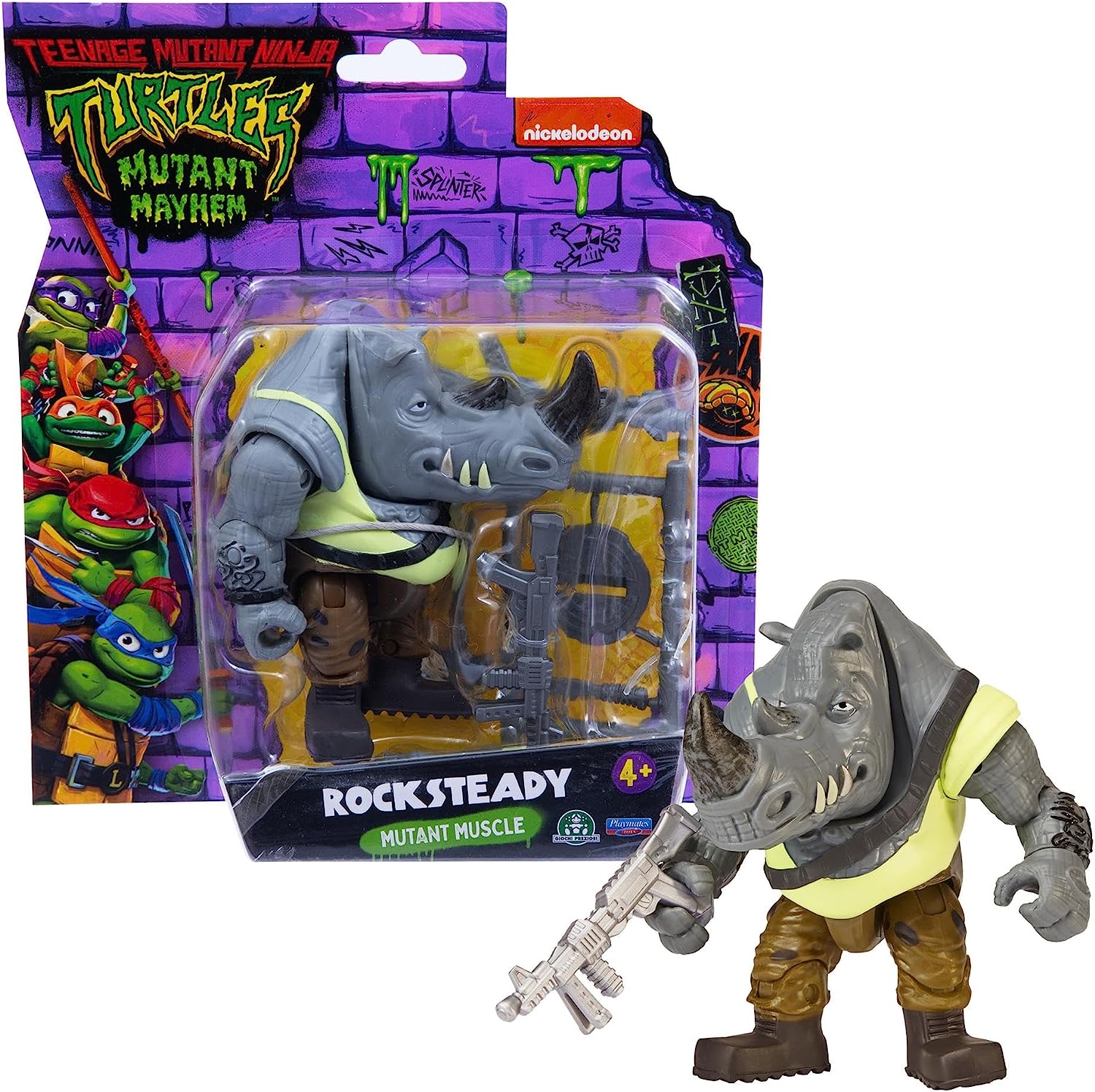 Turtles Movie -Turtles Mutant Mayhem - Rocksteady personaggio base 12 cm, Giochi Preziosi TU805100