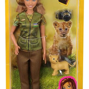 Barbie- Carriere Fotoreporter con Cucciolo di Leone, Ispirata a National Geographic, Mattel GDM46-GDM44