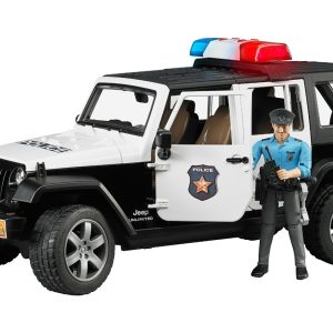 Bruder 02527 - Macchinina Jeep Wrangler Unlimited Rubicon della Polizia, con Poliziotto ed effetti sonori e luminosi