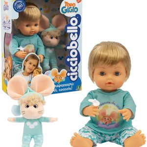 Cicciobello Topo Gigio con il suo morbido amico sono pronti per la nanna, peluche Topo Gigio e ciuccio inclusi, 30 cm, CCB89000 Giochi Preziosi