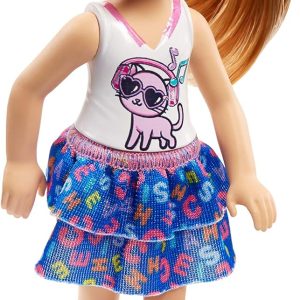 Barbie Club Chelsea Bambola con Top con Stampa di Gattino, Mattel FRL82-DWJ33