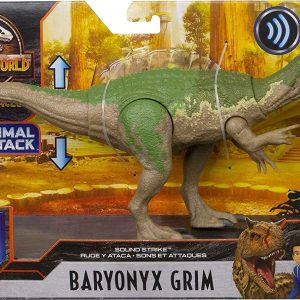 Jurassic World - Attacco Sonoro, Dinosauro Baryonyx Grim Snodato con Azione Attacco e Morso, Mattel GVH65-GJN64
