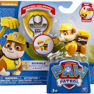 Paw Patrol - La Squadra dei Cuccioli – Action Pack – Rubble – Personaggio Zaino con Distintivo