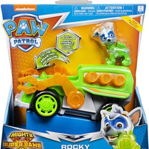 PAW Patrol, veicolo deluxe Mighty Pups Super Paws ROCKY, con luci e suoni, Spin Master 6053026