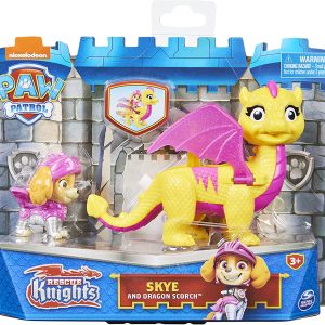 Paw Patrol, Set di Action Figure di Rescue Knights Skye And Dragon Scorch, Spin Master  6063149