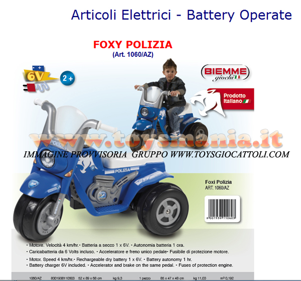 BIEMME MOTO A BATTERIA DELLA POLIZIA FOXY POLIZIA (Art. 1060/AZ) MADE IN ITALY Articoli Elettrici - Battery Operate