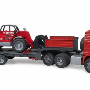Bruder 02774 , Camion MAN TGA con rimorchio a pianale ribassato e caricatore telescopico Manitou scala 1/16