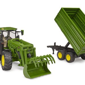 Bruder 03155 John Deere 7R con caricatrice frontale e rimorchio per trasporto assi tandemscala 1/16