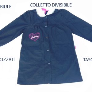 NUOVO GREMBIULE tag.85 - 10 anni SCUOLA NERO FEMMINA IN OFFERTA CON COLLO STACCABILE E 2 TASCHE MANICHE ELASTICIZZATE TAGLIA 85 -10 ANNI -