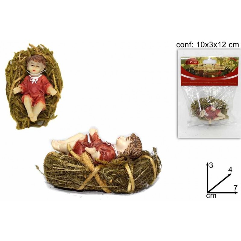 PRESEPE GESU' BAMBINO CON CON CULLA IN PAGLIA 6CM  ART.PO16MS