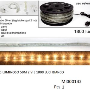 LUCI DI NATALE TUBO LUMINOSO BIANCO LUCE CALDA 50 MT 2 VIE 1800 LUCI X USO ESTERNO COD 8027501091766
