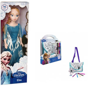 NOVITA' NUOVO MODELLO BAMBOLA ELSA FROZEN GIGANTE 90 CM + BORSETTA ORIGINALE FROZEN DA COLORARE - COME FOTO -