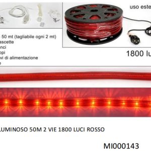 LUCI DI NATALE TUBO LUMINOSO ROSSO LUCE CALDA 50 MT 2 VIE 1800 LUCI USO ESTERNO COD 8027501091773