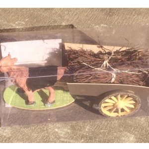 STATUINE DA PRESEPE AMBIENTAZIONE BUE CON CARRO TRASPORTA ARBUSTI versione economia