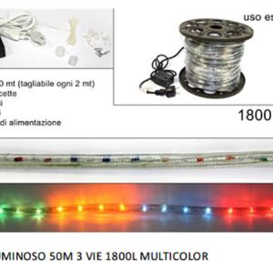 LUCI DI NATALE TUBO LUMINOSO MULTICOLOR LUCE CALDA 50 MT 3 VIE 1800 LUCI COD 8027501791055