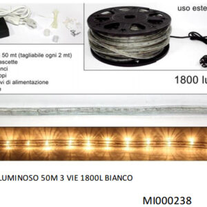 LUCI DI NATALE TUBO LUMINOSO MULTICOLOR LUCE CALDA 50 MT 2 VIE 1800 LUCI USO ESTERNO COD 8027501091780