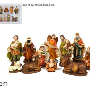 SET STATUINE NATIVITA' FORMATA DA 12 PEZZI CM 9 IN POLIRESANA  DECORATE - DIPINTE