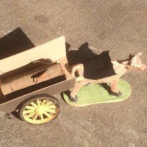 STATUINE DA PRESEPE AMBIENTAZIONE BUE CON CARRO TRASPORTA LEGNA versione economia
