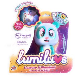 LUMILUVS KIS ME - PERSONAGGIO PANDA ORECCHIE AZZURRE - SI ILLUMINA CON UN BACIO SI SPEGNE DA SOLO - LOVE AT FIRST LIGHT - LUMILUVS ORIGINAL GRANDI GIOCHI