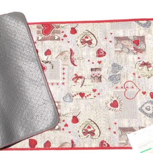 TAPPETO - TAPPETI  - PASSATOIA CUCINA - SCENDI LETTO IN JACQUARD DISEGNO CUORE ROSSO - ARREDO SOTTOFONDO GOMMATO - ANTISCIVOLO GOMMATO - MISURA 55X100 CM