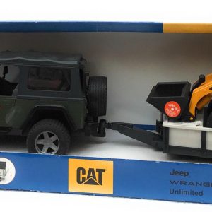 Bruder 02924 - Jeep Wrangler Unlimited verde con rimorchio e carrello con bobcat CAT- DIFETTO  - scala 1/16