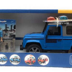 Bruder 02597 - Land Rover Defender Station Wagon Polizia (blu) ,luci e suono e poliziotto - scala 1/16