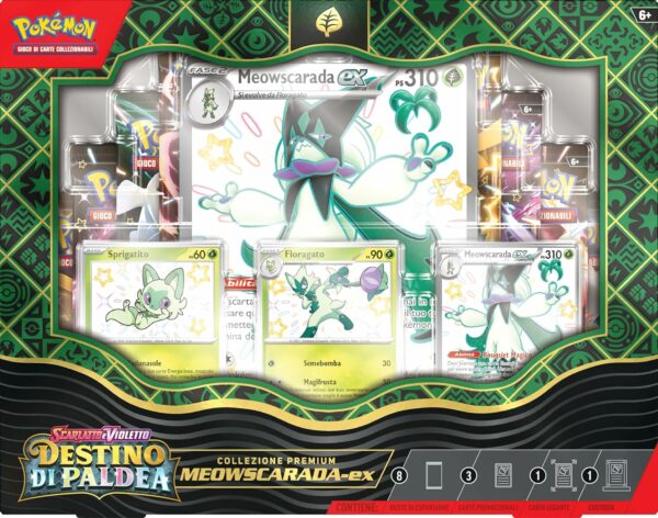 Pokemon Collezione premium Meowscarada-ex dell’espansione Scarlatto e Violetto Destino di Paldea edizione in italiano