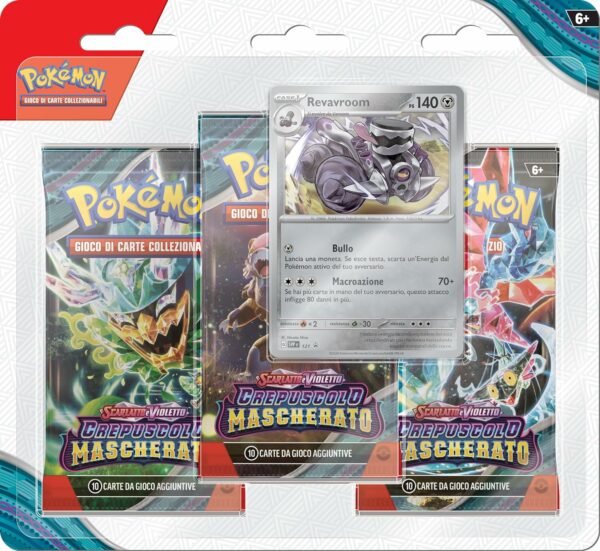 Pokémon tre buste di espansione con Revavroom dell’espansione Scarlatto e Violetto - Crepuscolo Mascherato del GCC Pokémon (tre buste e una carta promozionale olografica)