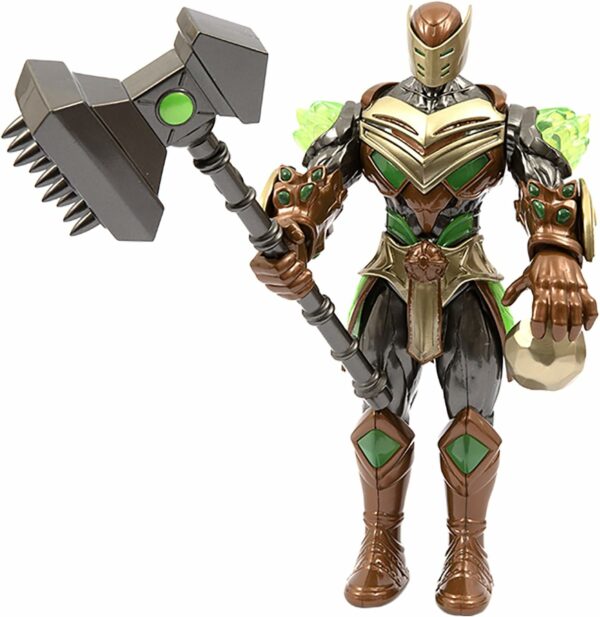 Gormiti THE NEW ERA - Gormita Del Clan Della Terra Rockard Glen Con Funzione Luce E Attacco, 27 Cm Articolato, Armatura Verde Bronzo E Martello Sismico, Giochi Preziosi GRV07000 - immagine 2