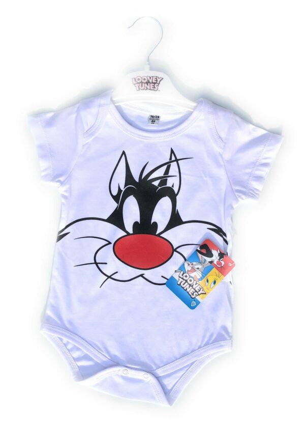 Body Per Bambino Looney Tunes Gatto SIlvestro Varie taglie e colori (24/30mesi 92cm, Bianco)
