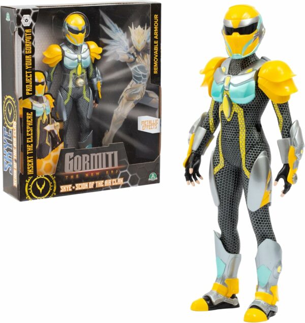 Gormiti THE NEW ERA - Scion Del Clan Dell'Aria Skye 27cm con Elesfera Proietta Gormita, Casco Ed Armatura Effetto Silver Removibili, Giochi Preziosi GRV05000