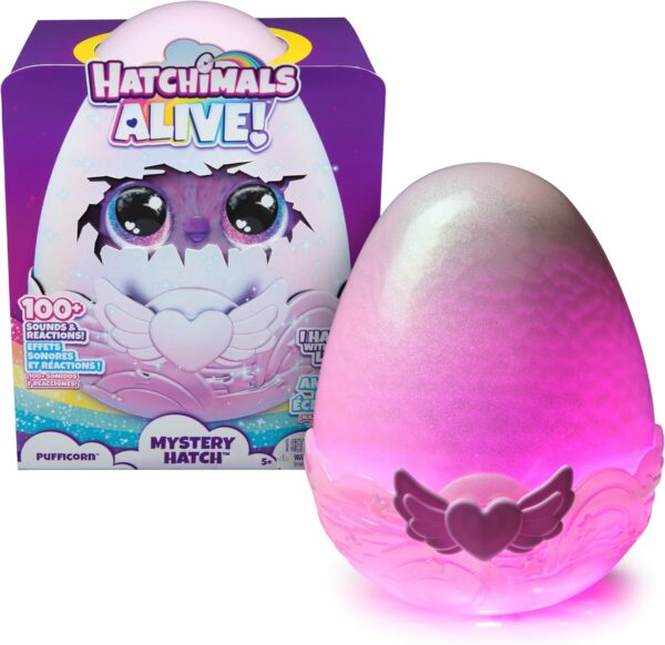 HATCHIMALS Alive, Uovo Mystery Hatch Pufficorn interattivo, Spin Master 6069132