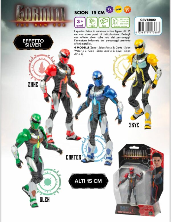 Gormiti New Era 15 cm- I leggendari Gormiti, 4 pezzi CARTER, ZANE, SKYE e GLEN , Giochi Preziosi GRV18000