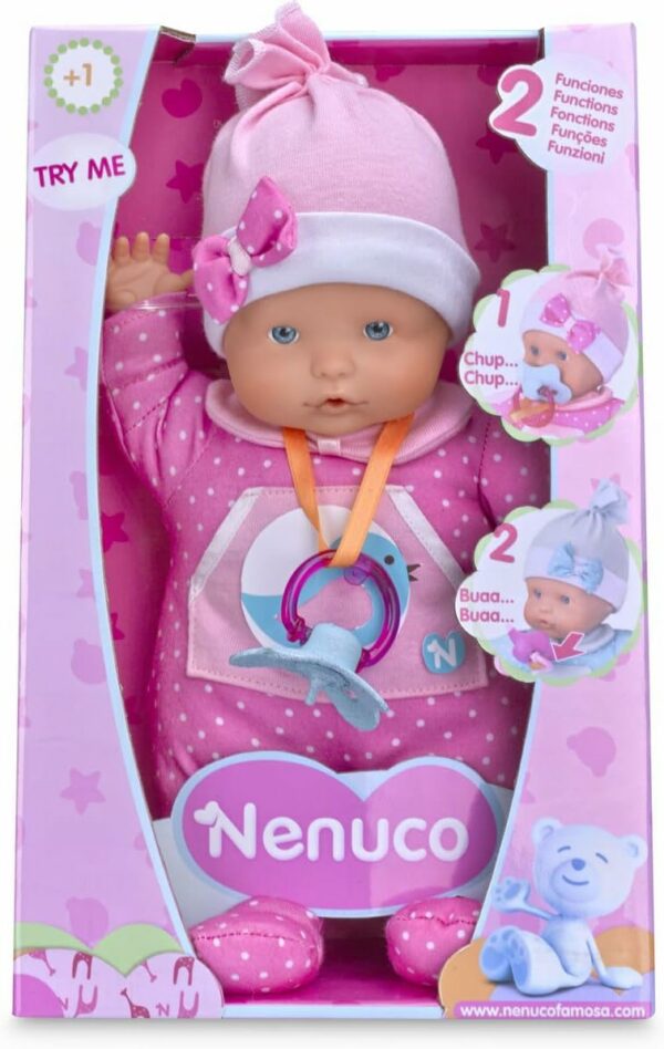 Nenuco, Bambola Che Piange 2 Funzioni, 30 cm, Rosa, Famosa 700012663